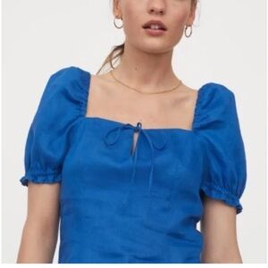 Linen Puff Sleeve Top bow tie halter crop top summer spring Easter picnic NWT